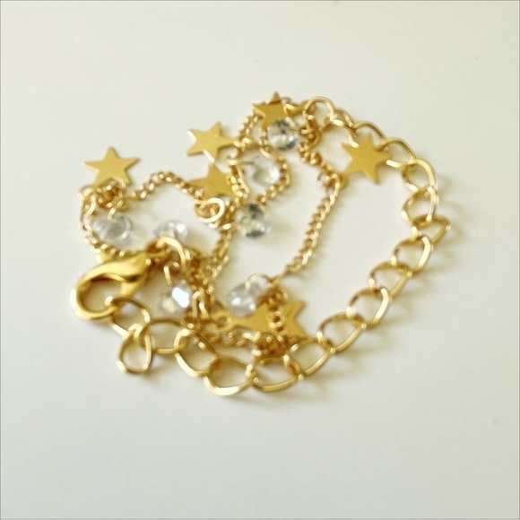 Dainty Minimalistic Gold-tone Star Sparkle Charm Anklet Adj. Length - NWT - Picture 9 of 15